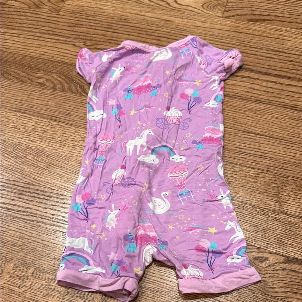 Little Sleepies purple unicorn birthday shortie set